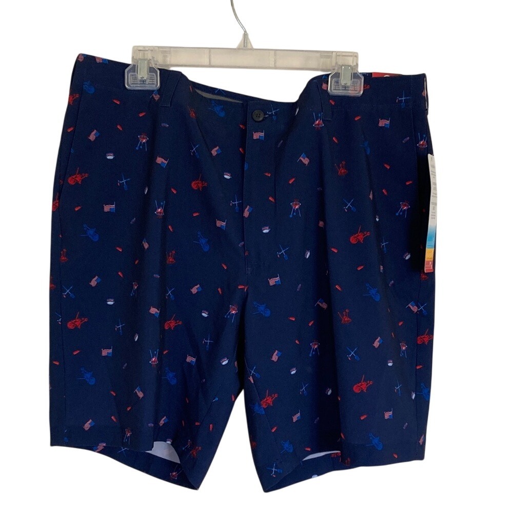New Pro‎ Tour Men's Navy Barbeque Americana Themed Short Size 40 UPF  Coolplay